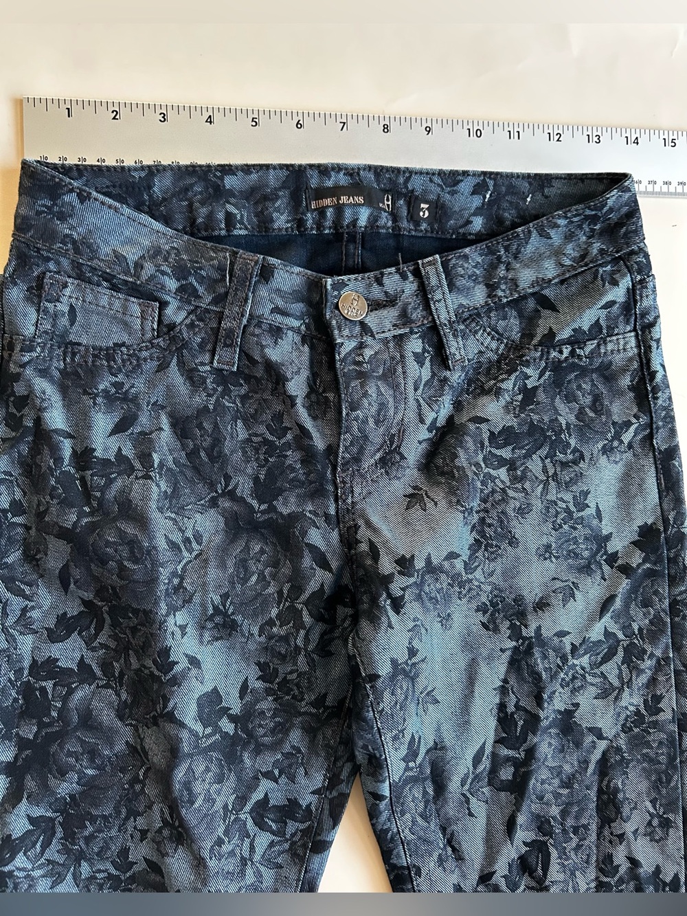 Blue Floral-Print Skinny Jeans Hidden jeans size 3 - Picture 5 of 8